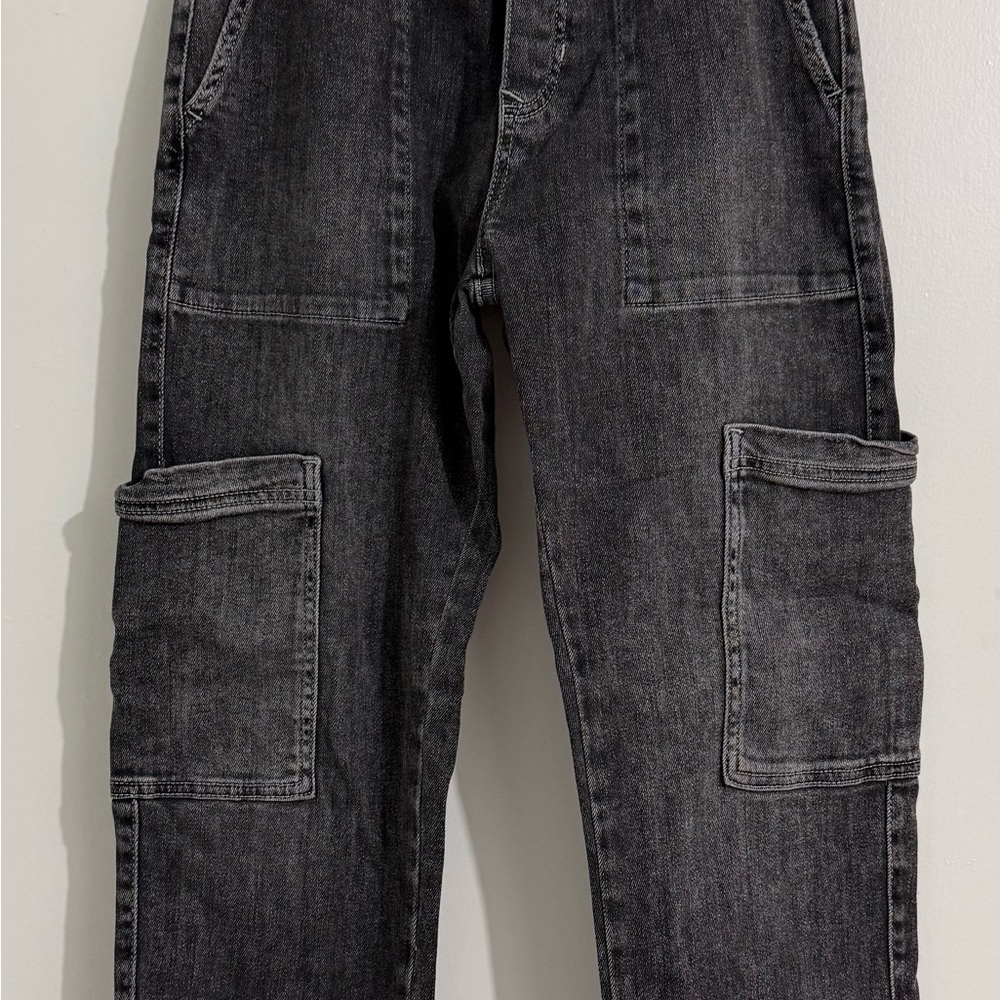Zara Men's Washed Black Straight Cargo Jeans